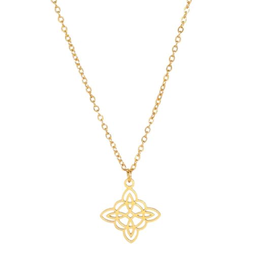 UNIFT Hexenknoten-Halskette für Frauen Edelstahl Irish 4-Pointed Celtic Knot Anhänger Mode Charme Magick Schmuck (Gold)