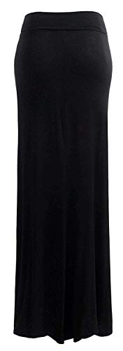Urban K Womens Basic Foldable High Waist Regular And Plus Size Maxi Skirts Black #TOP3