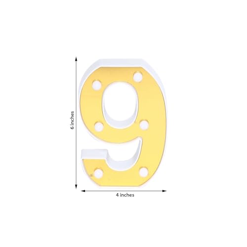 Image of Efavormart 6 inch Gold Marquee Number 9, Mirror Front Warm White LED Light Up 3D Sign, Battery Operated 72H Glow for Wedding Party & Wall Decor