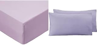 Amazon Basics Microfibre Fitted Sheet, Single, Lavender & Microfiber Pillowcases, Frosted Lavender  Set of Two