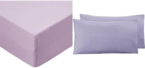 Amazon Basics Microfibre Fitted Sheet, Single, Lavender & Microfiber Pillowcases, Frosted Lavender  Set of Two