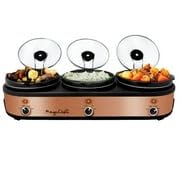 Megacheftriple25quartslowcookerandbuffetserverinbrushedcopperandblackfinishwith3ceramiccookingpotsandremovablelidrests Urban Country Home Decor Megachef triple 25 quart slow cooker and buffet server in brushed copper and black finish with 3 ceramic cooking pots and removable lid rests urban country home decor