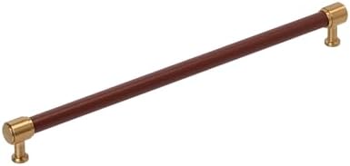 Signature Hardware 954066-O-1258 Lazzara 12-5/8 Inch Center to Center Brown Leather Bar Cabinet Pull - Brushed Gold
