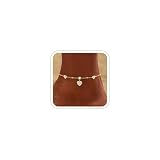 Fußkettchen für Frauen Damen Silber 925 14K Gold Fussketten Gold Silber Fussketten für Frauen Wasserfest CZ Herz Perlen Fußkette Verstellbar Stapelbare Sommer Strand Fußkettchen Schmuck für Damen