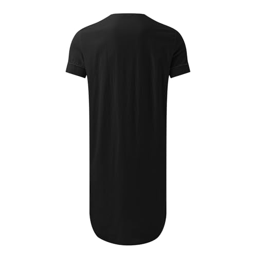 Men's Cotton Nightshirt Gown Short Sleeve V-neck Nightwear Loose Pajama Dress Soft Pajama Sleepwear with Pocket3