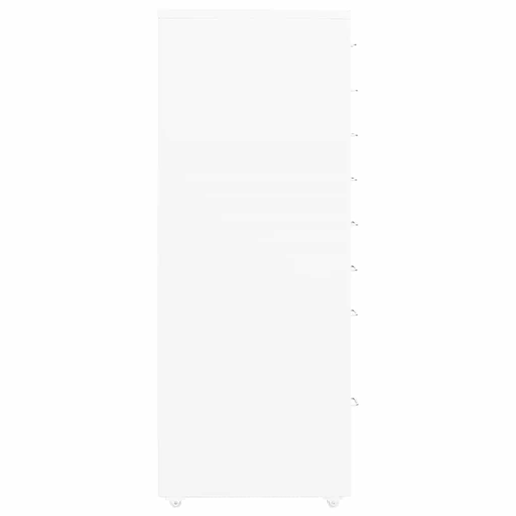Armadietto bianco con ruote, 28 x 41 x 109 cm, in metallo, 8 cassetti, chiudibile, per ufficio, casa, studio, archiviazione, documenti, cartelle, cartelle sospese, durevole