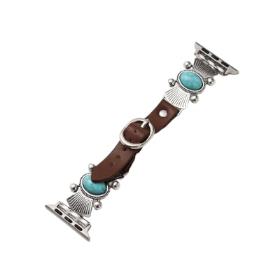 Bracelet de montre bohème vintage en cuir turquoise antique compatible avec iWatch pour homme et femme | Bijoux occidentaux cowboy chic, compatible avec Smart Watch Series Ultra 2SE