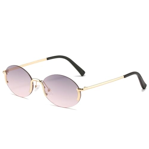 Lunettes de soleil pour femmes vintage ovales sans monture cadre doré