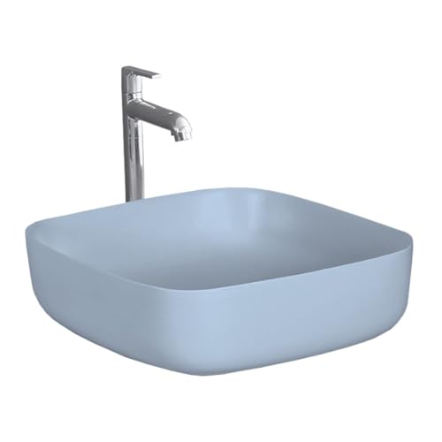 Image of Designer Table Top Wash Basin for Bathroom | Counter Top Wash Basin /Sink for Living Room (16.33 x 16.33 x 4.52 Inch, Kolar (Ocean Matt))