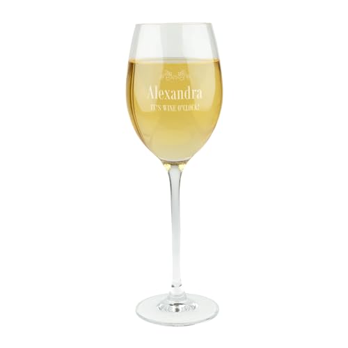 Herz & Heim® Weißweinglas personalisiert mit Gravur – Leonardo Teqton‑Glas 400 ml – Weinglas mit Name & edlen Motiven (Wine o'Clock)
