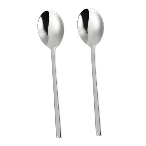 Unomor 2 Pcs Stainless Steel Dessert Spoon Round Cake Spoons Salt Spoons Cake Spoon with Handle Cucharas Para Comer Food Serving Spoons Tea Ice Cream Spoons Dessert Spoons Silver