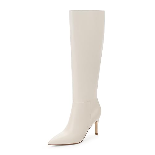 Image of Easyfox Knee High Boots Women Pointed Toe Stiletto Heel Tall Boots | Side Zipper,3 In Stiletto Heel,Fall Spring Winter Fashion Dress Tall Boots,Evening Bridal office Long Boots