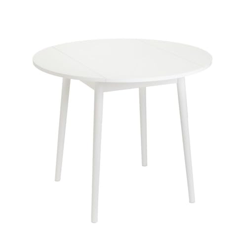 CASASELECCION Mesa de Cocina Redonda de Madera de Pino lacada en Blanco con Hojas abatibles, Ideal para Espacios reducidos. Medidas: 90/54x90x74 cm. Soporta 40 kg. Requiere Montaje.