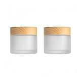 Paquete de 2 frascos de vidrio para crema de 2 onzas, tarros de vidrio vacíos de 60 ml, frascos redondos esmerilados para crema cosmética con tapas de rosca de grano de madera, tarros de cosméticos