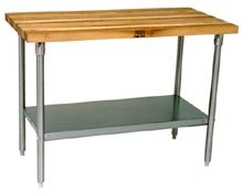 John Boos HNS15 Maple Top Work Table with Galvanized Steel Base and Adjustable Galvanized Lower Shelf, 36