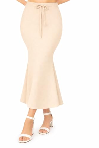Image of Women's Seamless Cotton-Blend Saree Shapewear Petticoat - High-Waist Underskirt (S-XXL) - Fish-Cut, Breathable & Stretchable for Daily, Party