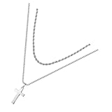 SHOWERORO Collar de Cruz para Hombre de Acero Inoxidable, Doble Capa Cadena en Capas, Accesorio Moderno para Cuello, Joyería Hip Hop Callejera, Obsequio Cumpleaños