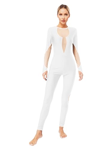 MSemis Donne Balletto Body per Danza Classica Ballet Leotard Body Ginnastica Artistica Tuta Intera da Pattinaggio Artistico Jumpsuit Sportiva da Allenamento Danza Yoga Bianco S