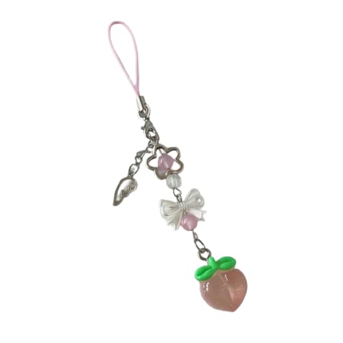 JSGHGDF Cute Peach Phone Charm Stylish Keychain Pendant wknot Flower Beaded Keyring Personalized Accessory for Women and Girls