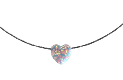 Edellis Omega-Halskette mit weißem herzförmigem Opal in AAA-Qualität aus 925 Sterling Silber weiß rhodiniert. Ein edles und zeitloses Collier für jeden Anlass. (42cm)