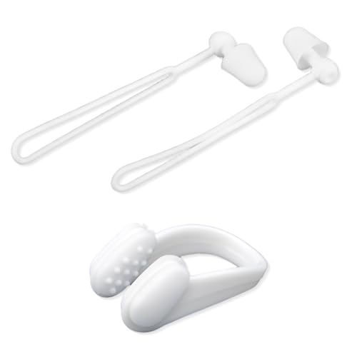 pinzas nariz natacion antideslizante de 3 piezas con 1 par de tapones antipérdida, con caja de almacenamiento, para adultos y niños (blanco).