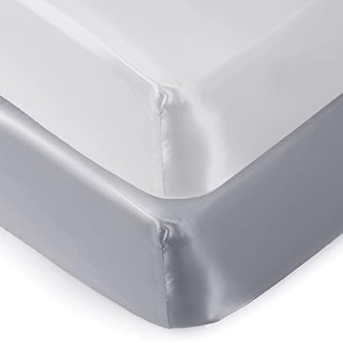 Pro Goleem 2 Pack Satin Soft Crib Sheet Great for Baby with Sensitive Hair Silky Baby Mattress Sheet White and Gray Unisex 52’’x28’’x8’’ Fitted Sheets Cover