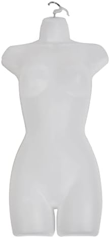 SSWBasics Female Molded Shatterproof Frosted Shapely Torso Form with Hook - Fits Women's Sizes 5-10 - Hanging Fashion Form Mannequin to Display Top and Bottom Merchandise