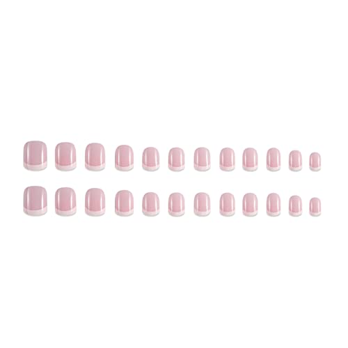 Hkanlre Short French Fake Nails Pink Press on Nails Acrylic Classic Square False Nails for Women and Girls 24PCS