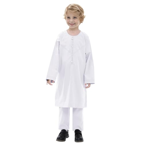 Djellaba - Juego de 2 piezas para niño y pantalón de Ramadán Qamis para niño, niño, oración, islámico, vestido musulmán, manga larga, Djellaba infantil, Qamis, vestido de oración Caftan para niño,