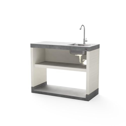 TUOZI   Módulo Stand PLAN/VENIT 2 lavabo/grifo para Barbacoa de Obra Prefabricada (Blanco, Gris   110 x 47 x 47 cm)   Uso en Exteriores
