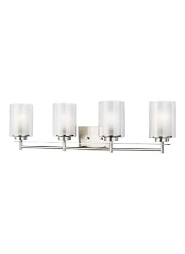 Image of Generation Lighting 4437304-962 Elmwood Park Four - Light Wall /Bath Vanity Style Fixture, Brushed Nickel, 75 Total Watts, 8.5 Inch Height, 31.25 Inch Wide, Steel Construction