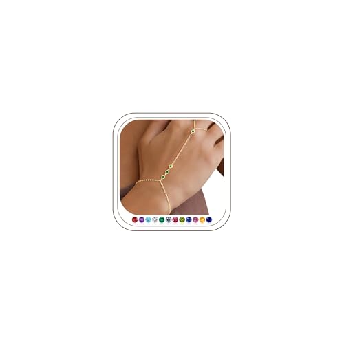 Bracelet chaîne de main en or 14K durable et élégant avec pierre de naissance