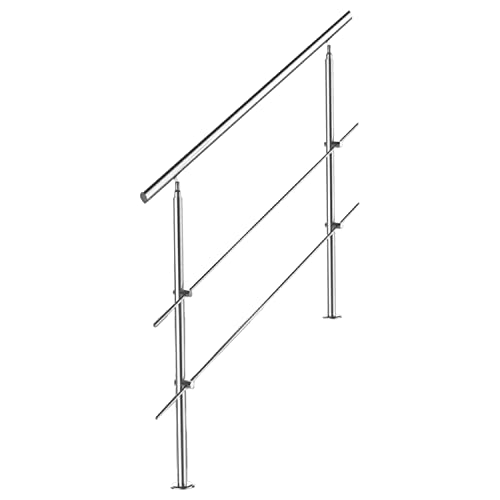 Tubiaz Barandilla de acero inoxidable, pasamanos para escaleras, balcones, 100 cm, con 2 travesaños de 42 mm de diámetro, para interior y exterior