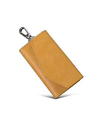 [Kawaoto] キーケース メンズ 4連フック プエブロレザー 日本製 本革 カード2枚 お札1枚 カラビナ key case 多機能 スリム プレゼント クリスマス (柑子色)の商品画像（Amazon）