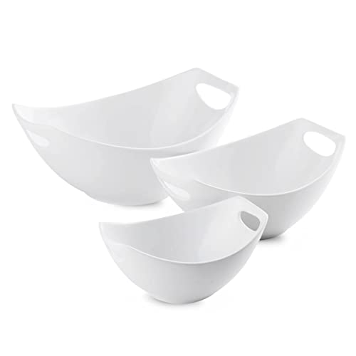 LAUCHUH Serving Bowls with Handles, Porcelain Serving Dishes White Nesting Bowls Mixing Bowl Set Salad Bowls for Entertaining, Party, Valentine's Day, Baby Shower, Set of 3, 15/28/49 oz