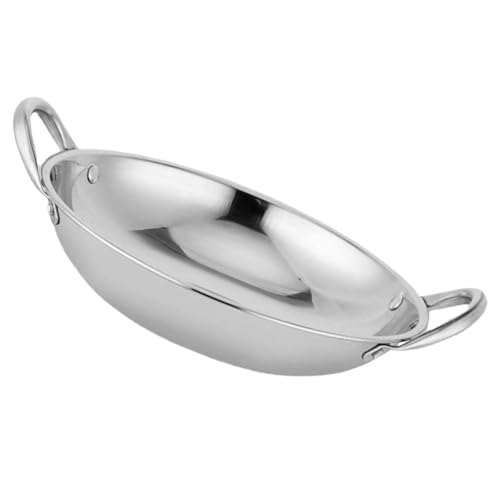 HEANUJJ Olla Wok de Acero Inoxidable con Asas Dobles, Plata para Camping