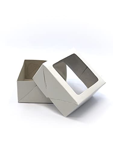 20 Caixas com Visor para Artesanato, Doces e Cosméticos: 8x8x4 cm (Branca)