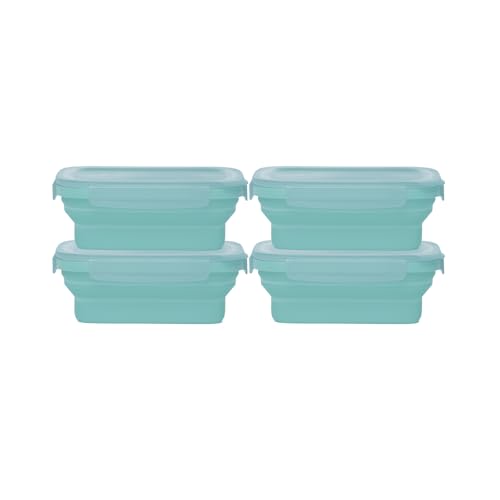 Drip EZ Secondz Collapsible Food Storage Containers – Set of 4, Space-Saving Airtight Meal Prep & Leftover Containers – Microwave, Freezer & Dishwasher Safe, BPA-Free, Locking Lids – Ice Blue
