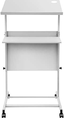 VEVOR Standing Lectern, Height Adjustment Portable Pulpit, 4 Rolling Casters Lectern Podium Stand, Lower Storage Shelf Floor Lectern Podium, White Lecterns & Podiums for Classroom, Concert, Church