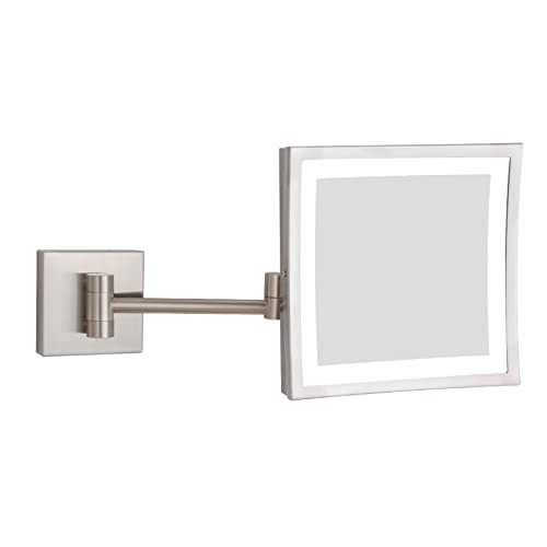 Limited Discount DOWRY Wall Mounted LED Lighted 5X Magnifying Square Makeup Mirror with Plug,8 Inch, Polished Nickel Finished Dowry1802D-8x5 Buy 1 get 1 DOWRY Wall Mounted LED Lighted 5X Magnifying Square Makeup Mirror with Plug,8 Inch, Polished Nickel Finished Dowry1802D-8x5