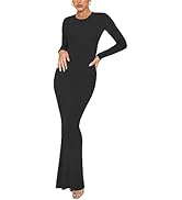 REORIA Women's Sexy Crew Neck Lounge Long Dress Elegant Long Sleeve Ribbed Bodycon Maxi Dresses