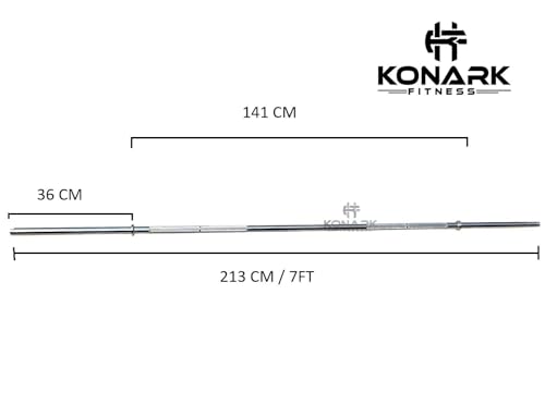 Image of Konark Fitness Premium 28mm (7 Feet) Solid Steel Gym Barbell Rod Anti-Slip Grip, Chrome Plated Weightlifting Bar for Home Commercial Gym Durable Workout Bar for Strength Training