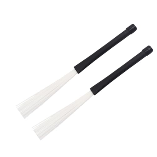 TOYANDONA Lot de 2 Set de Balais pour Tambour en Nylon Blanc, Baguettes de Percussion Légères et Rétractables, Accessoires pour Batterie Jazz et Percussions Acoustiques, Jeu de Brosses
