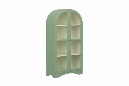 Image of Archies 2 Door Display Cabinet Crockery Cabinet Wooden Multipurpose Cabinet Olive Green and Off White 80 x 40 x 160 cm