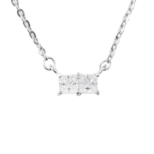 Grewod Collar Mujer Oro Blanco 9K Moissanita Cuadrada Simple Cadena 45cm, Joyería Collar con Colgante con Piedra