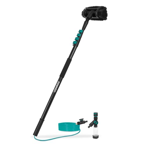 VONROC Spazzola telescopica- 4,60 m - Include spazzola multiuso, tubo flessibile da 6 metri e dispenser di sapone