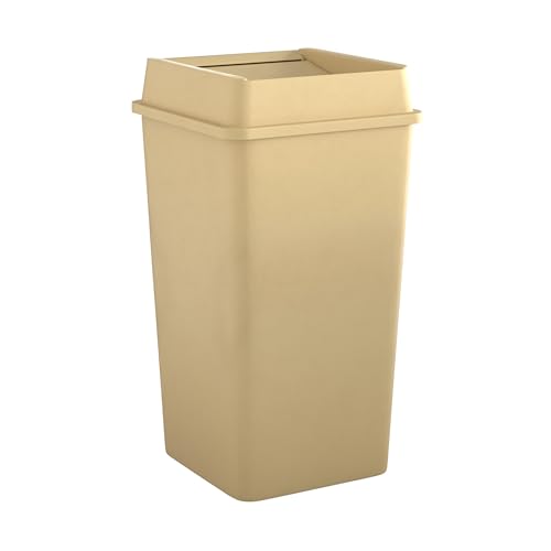 Image of Square Commercial Trash Can (Trash Can with Lid, Beige, 50 Gallon)