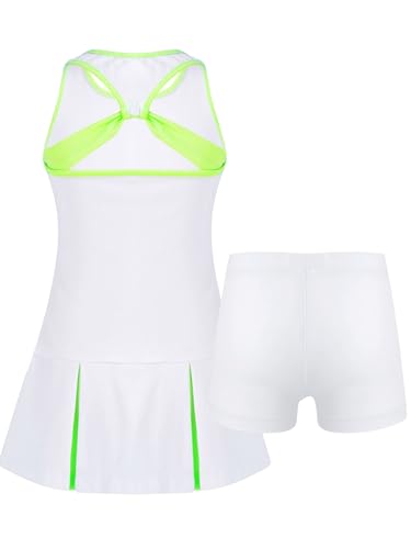 YiZYiF Kids Girls Tennis Golf Sport Uniform Tracksuit Sleeveless Active Dress with Sport Shorts Summer Casual Dress2