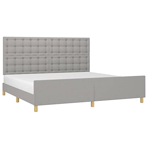 vidaXL Estructura de Cama con Cabecero Matrimonial Somier Tapizado Dormitorio Habitación Muebles Cuarto Descanso de Tela Gris Claro 200x200 cm