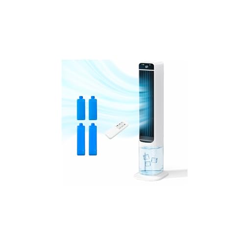 Image of Portable Evaporative Air Cooler, 2 in 1 Swamp Cooling Tower Fan with Remote, 4 Ice Packs, 50 Oscillation, 12H Timer, 3 Speeds 3 Modes, Fans That Blow Cold Air for Home Bedroom Office, White